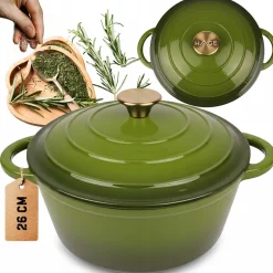 EMALIOWANY GARNEK ŻELIWNY 26cm 5L HAGE OLIWKOWY