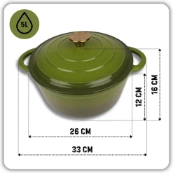 EMALIOWANY GARNEK ŻELIWNY 26cm 5L HAGE OLIWKOWY