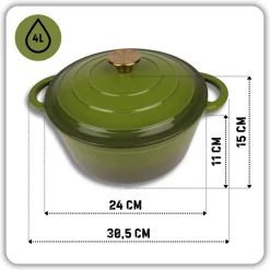 EMALIOWANY GARNEK ŻELIWNY 24cm 4L HAGE OLIWKOWY