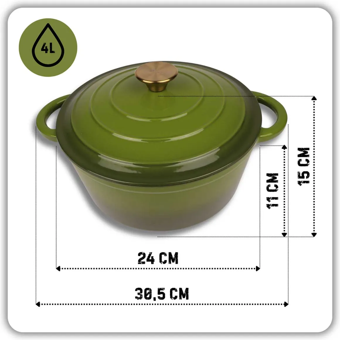 EMALIOWANY GARNEK ŻELIWNY 24cm 4L HAGE OLIWKOWY