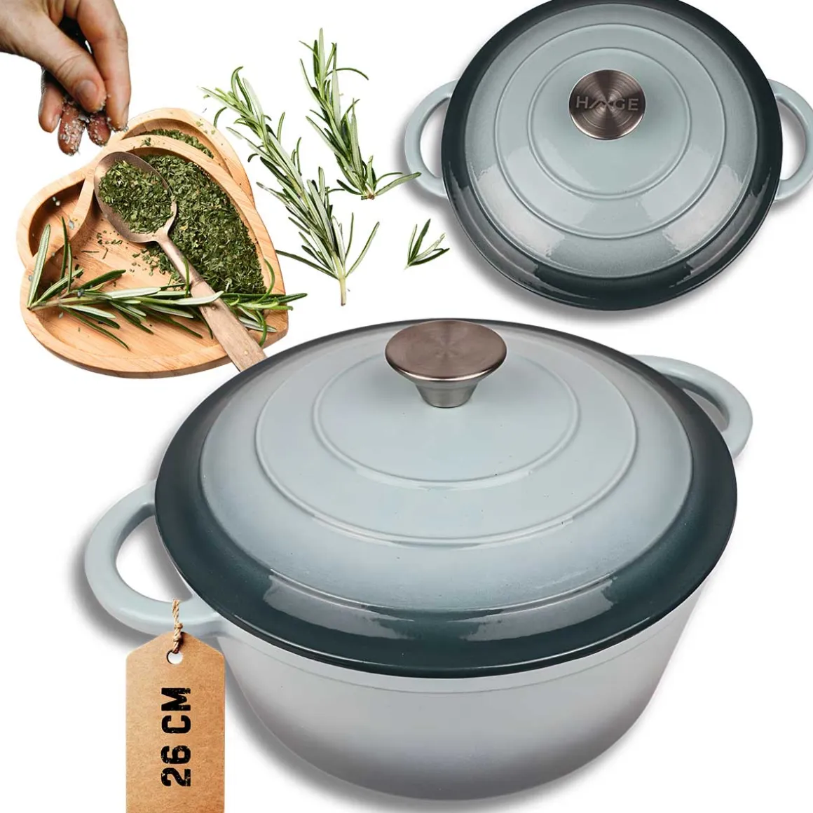 EMALIOWANY GARNEK ŻELIWNY 26cm 5L HAGE SEA SALT