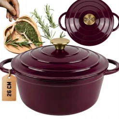 EMALIOWANY GARNEK ŻELIWNY 26cm 5L HAGE EGGPLANT