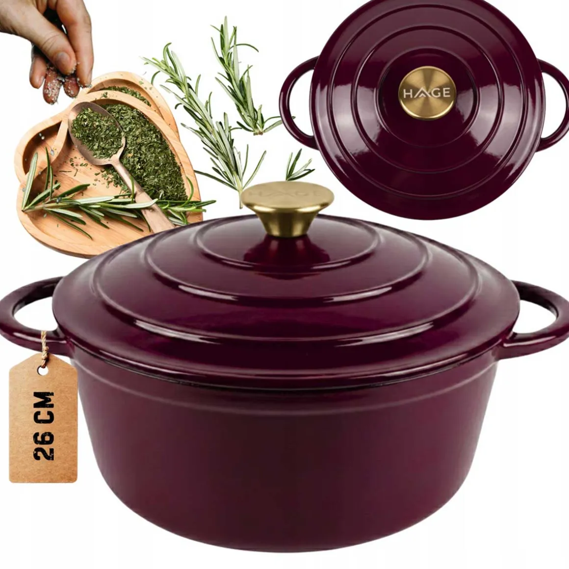 EMALIOWANY GARNEK ŻELIWNY 26cm 5L HAGE EGGPLANT