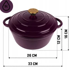 EMALIOWANY GARNEK ŻELIWNY 26cm 5L HAGE EGGPLANT