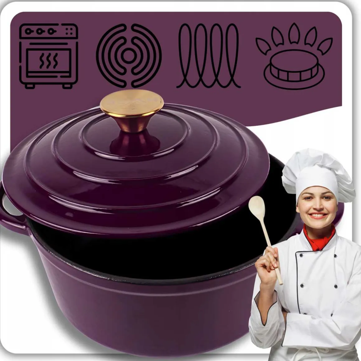 EMALIOWANY GARNEK ŻELIWNY 26cm 5L HAGE EGGPLANT