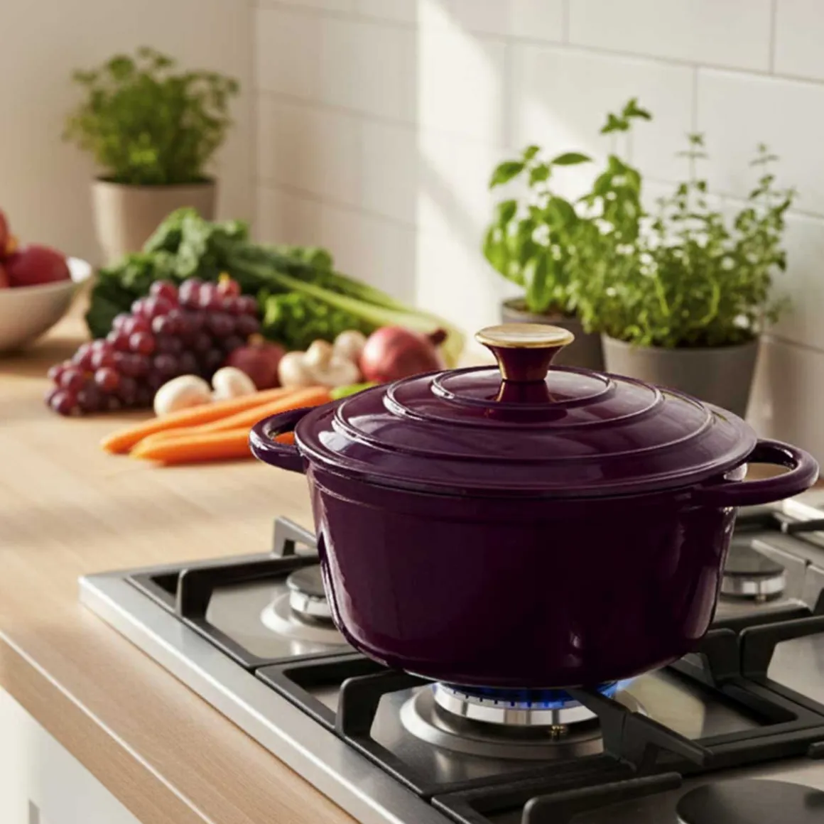 EMALIOWANY GARNEK ŻELIWNY 26cm 5L HAGE EGGPLANT