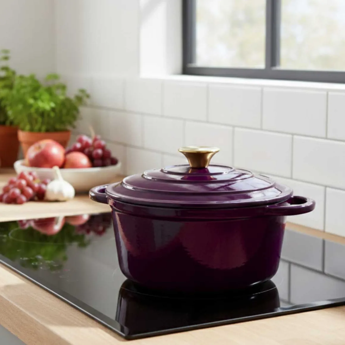 EMALIOWANY GARNEK ŻELIWNY 26cm 5L HAGE EGGPLANT