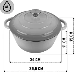 EMALIOWANY GARNEK ŻELIWNY 24cm 4L HAGE SZARY