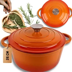 EMALIOWANY GARNEK ŻELIWNY 26cm 5L HAGE ORANGE