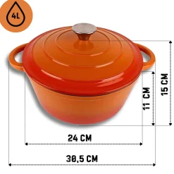 EMALIOWANY GARNEK ŻELIWNY 24cm 4L HAGE ORANGE