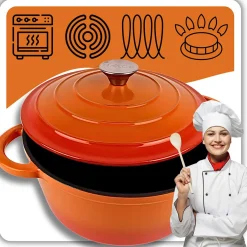 EMALIOWANY GARNEK ŻELIWNY 24cm 4L HAGE ORANGE