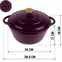 EMALIOWANY GARNEK ŻELIWNY 24cm 4L HAGE EGGPLANT