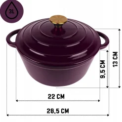 EMALIOWANY GARNEK ŻELIWNY 22cm 3L HAGE EGGPLANT