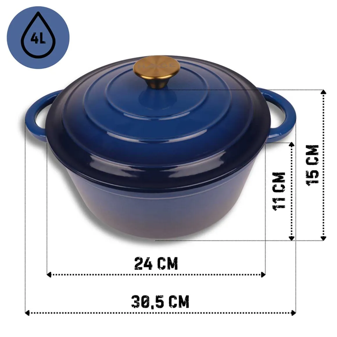 EMALIOWANY GARNEK ŻELIWNY 24cm 4L HAGE NIEBIESKI