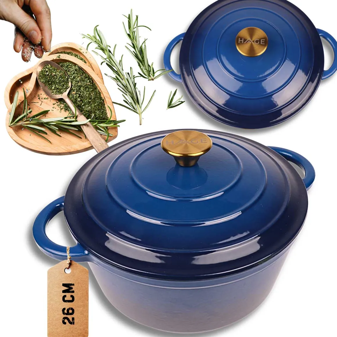 EMALIOWANY GARNEK ŻELIWNY 26cm 5L HAGE NIEBIESKI