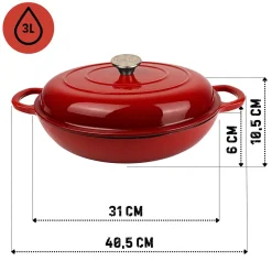EMALIOWANY GARNEK ŻELIWNY PŁASKI 30cm 3L HAGE CZERWONY