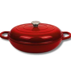 EMALIOWANY GARNEK ŻELIWNY PŁASKI 30cm 3L HAGE CZERWONY