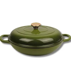 EMALIOWANY GARNEK ŻELIWNY PŁASKI 30cm 3L HAGE OLIWKOWY