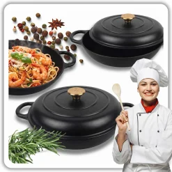 EMALIOWANY GARNEK ŻELIWNY PŁASKI 30cm 3L HAGE CZARNY MAT