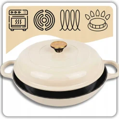 EMALIOWANY GARNEK ŻELIWNY PŁASKI 30cm 3L HAGE CREAM