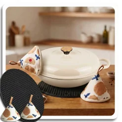 EMALIOWANY GARNEK ŻELIWNY PŁASKI 30cm 3L HAGE CREAM