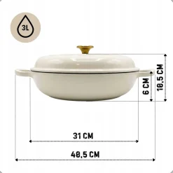 EMALIOWANY GARNEK ŻELIWNY PŁASKI 30cm 3L HAGE CREAM