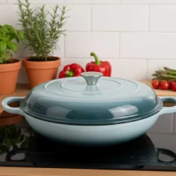 EMALIOWANY GARNEK ŻELIWNY PŁASKI 30cm 3L HAGE SEA SALT