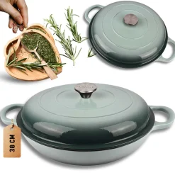EMALIOWANY GARNEK ŻELIWNY PŁASKI 30cm 3L HAGE SEA SALT