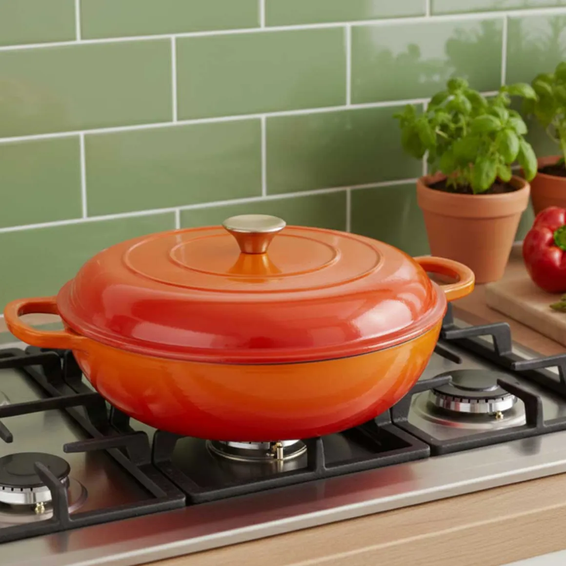 EMALIOWANY GARNEK ŻELIWNY PŁASKI 30cm 3L HAGE ORANGE