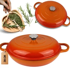 EMALIOWANY GARNEK ŻELIWNY PŁASKI 30cm 3L HAGE ORANGE