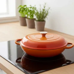 EMALIOWANY GARNEK ŻELIWNY PŁASKI 30cm 3L HAGE ORANGE