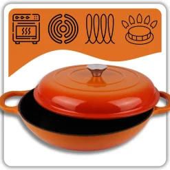 EMALIOWANY GARNEK ŻELIWNY PŁASKI 30cm 3L HAGE ORANGE