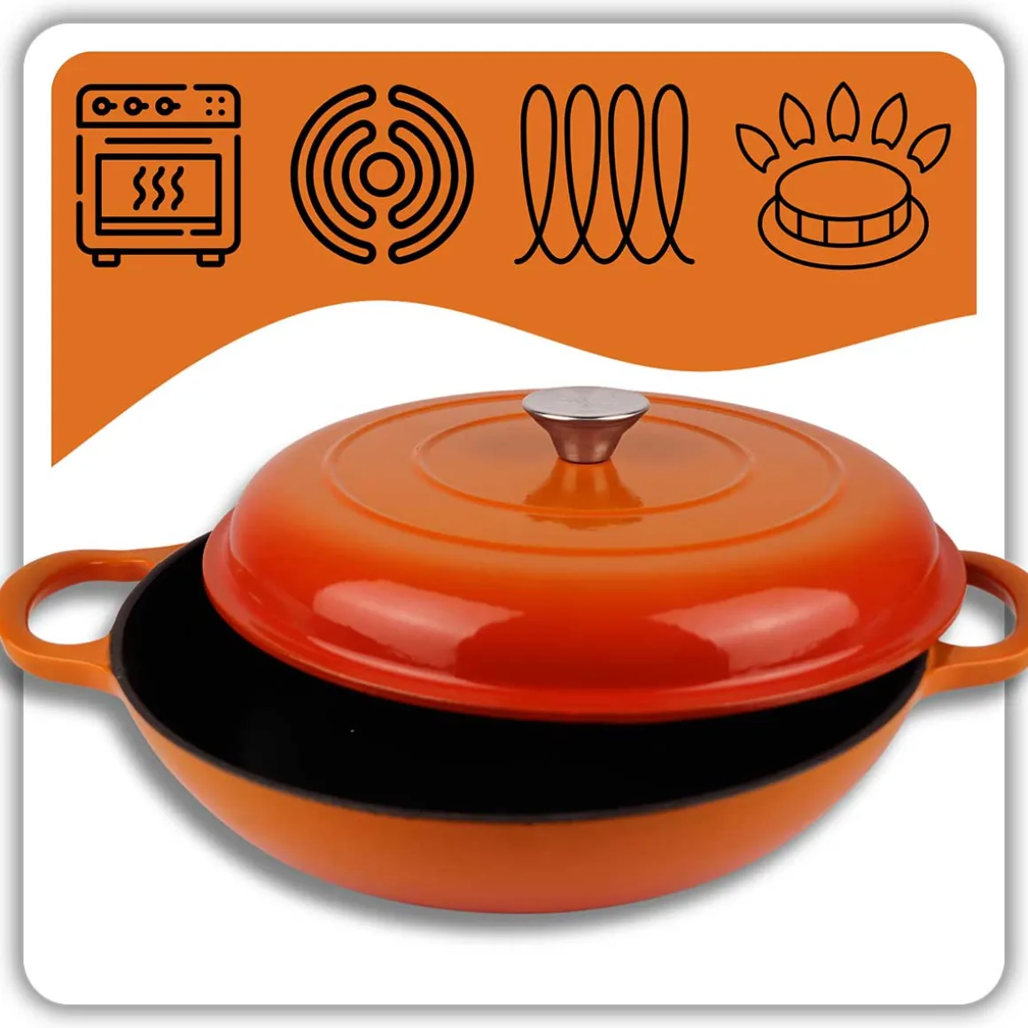 EMALIOWANY GARNEK ŻELIWNY PŁASKI 30cm 3L HAGE ORANGE