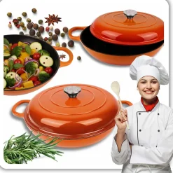 EMALIOWANY GARNEK ŻELIWNY PŁASKI 30cm 3L HAGE ORANGE