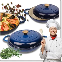 EMALIOWANY GARNEK ŻELIWNY PŁASKI 30cm 3L HAGE NIEBIESKI