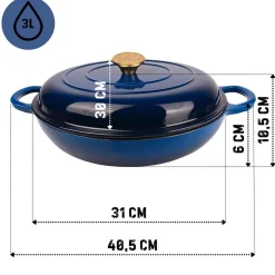 EMALIOWANY GARNEK ŻELIWNY PŁASKI 30cm 3L HAGE NIEBIESKI