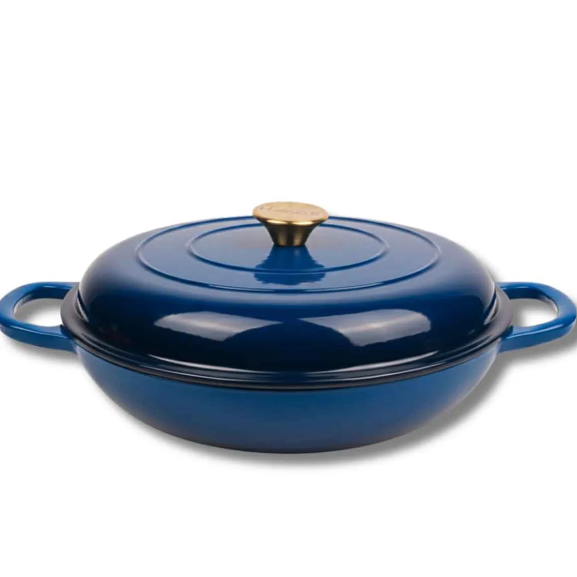EMALIOWANY GARNEK ŻELIWNY PŁASKI 30cm 3L HAGE NIEBIESKI