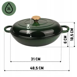 EMALIOWANY GARNEK ŻELIWNY PŁASKI 30cm 3L HAGE ZIELONY