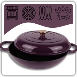 EMALIOWANY GARNEK ŻELIWNY PŁASKI 30cm 3L HAGE EGGPLANT