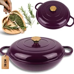 EMALIOWANY GARNEK ŻELIWNY PŁASKI 30cm 3L HAGE EGGPLANT
