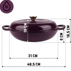 EMALIOWANY GARNEK ŻELIWNY PŁASKI 30cm 3L HAGE EGGPLANT