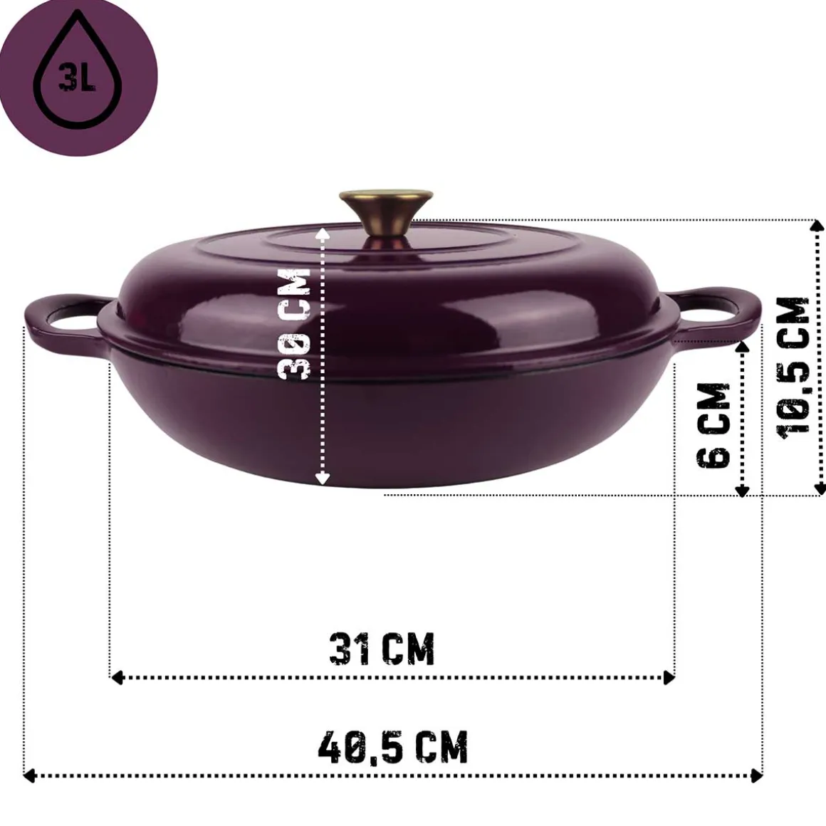 EMALIOWANY GARNEK ŻELIWNY PŁASKI 30cm 3L HAGE EGGPLANT
