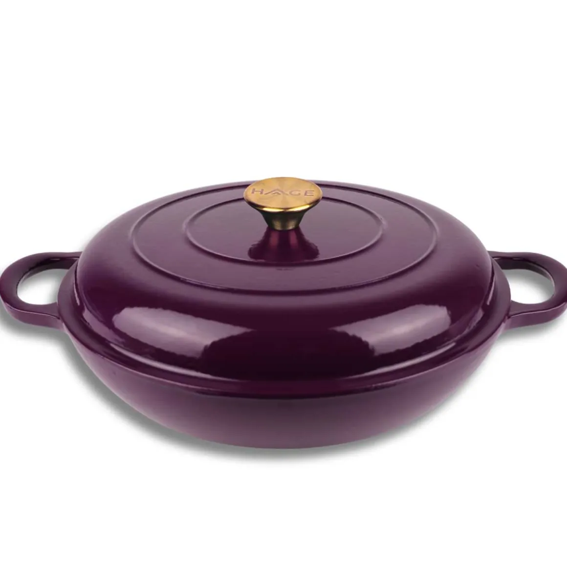 EMALIOWANY GARNEK ŻELIWNY PŁASKI 30cm 3L HAGE EGGPLANT