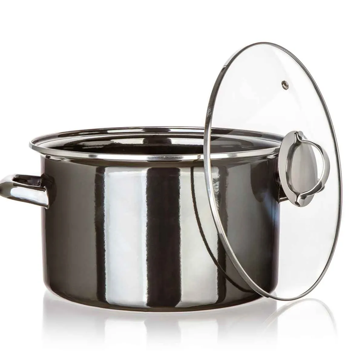GARNEK EMALIOWANY 26cm 6L Z POKRYWĄ BANQUET METALLIC BLACK