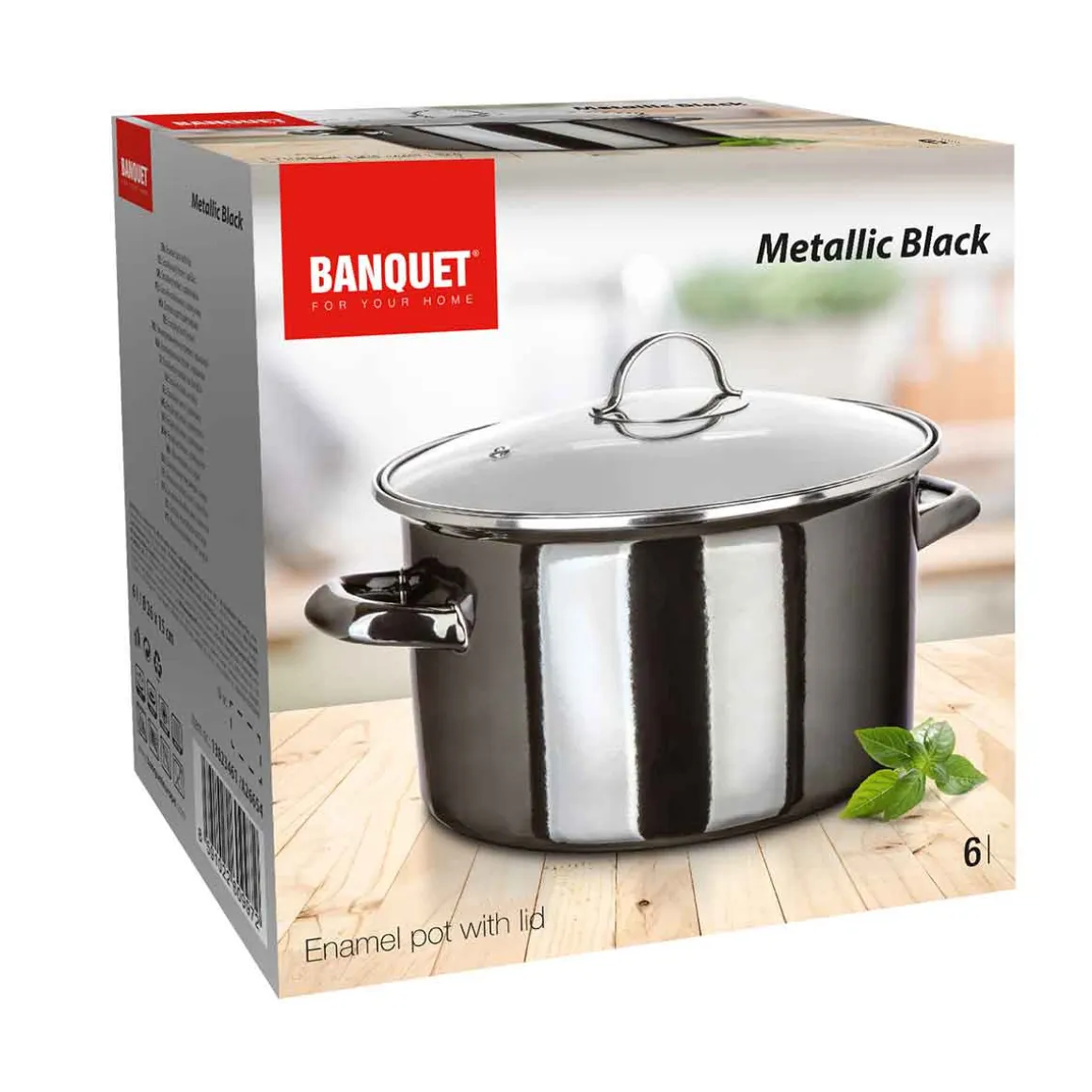 GARNEK EMALIOWANY 26cm 6L Z POKRYWĄ BANQUET METALLIC BLACK