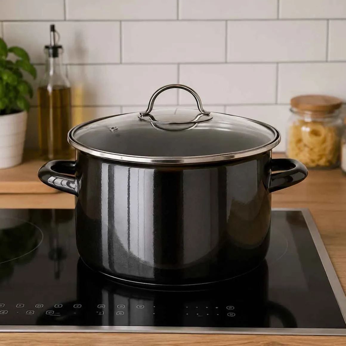GARNEK EMALIOWANY 26cm 6L Z POKRYWĄ BANQUET METALLIC BLACK