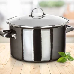 GARNEK EMALIOWANY 26cm 6L Z POKRYWĄ BANQUET METALLIC BLACK
