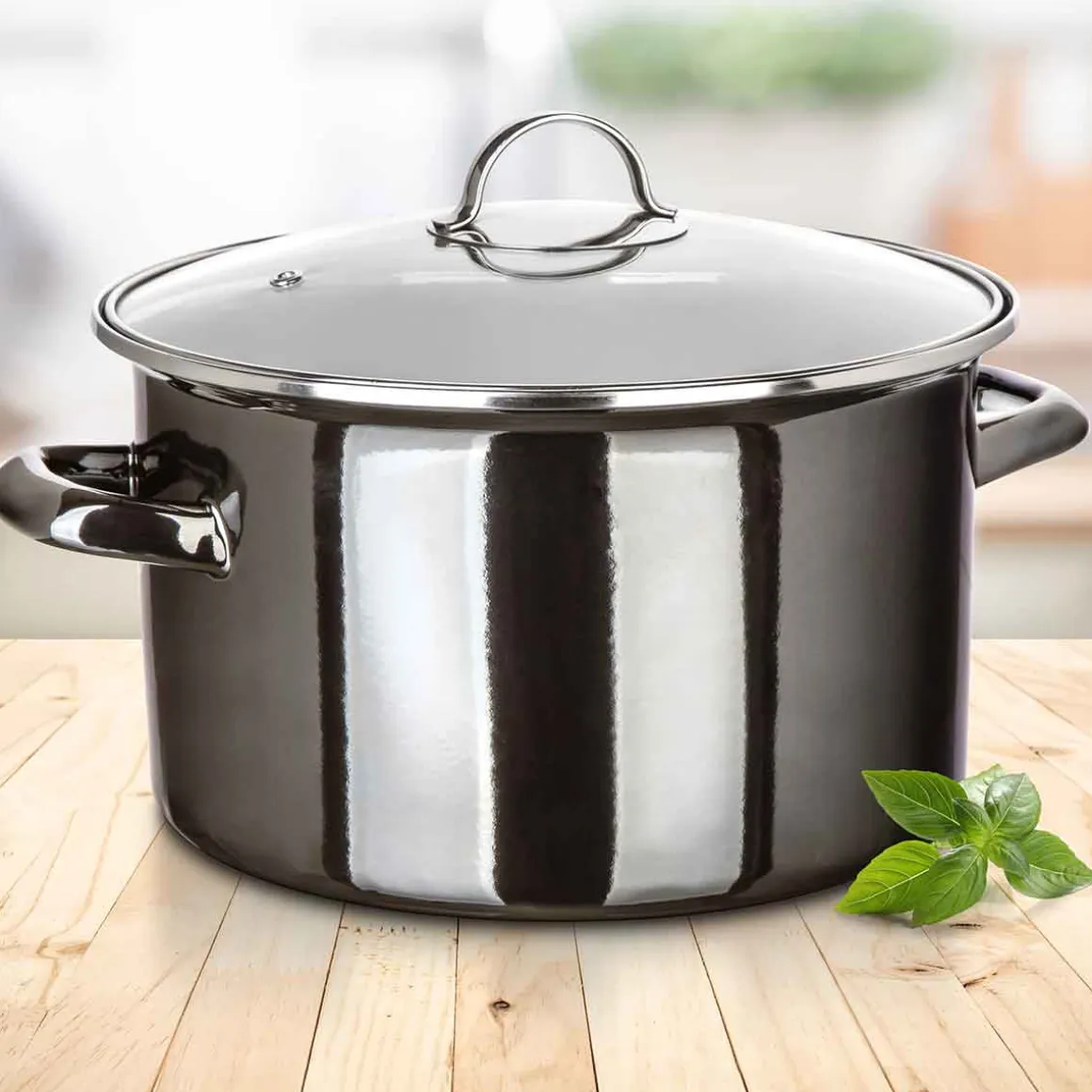GARNEK EMALIOWANY 26cm 6L Z POKRYWĄ BANQUET METALLIC BLACK