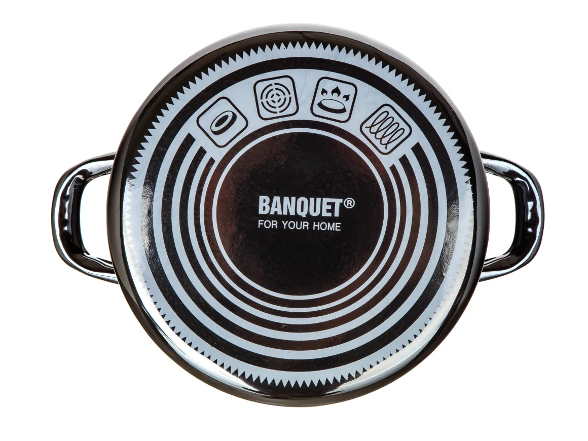 GARNEK EMALIOWANY 22cm 3,7L Z POKRYWĄ BANQUET METALLIC BLACK