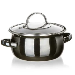 GARNEK EMALIOWANY 14cm Z POKRYWĄ BANQUET METALLIC BLACK 0,7L